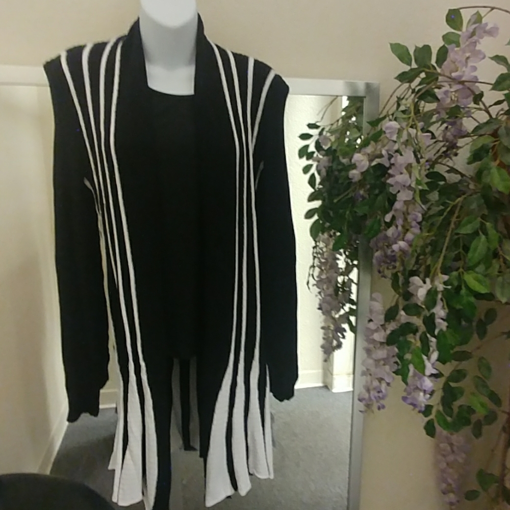 Elegance Striped Duster Open Cardigan Sweater
